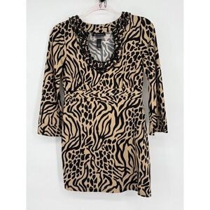INC International Sz S Concepts Animal Print Dress, Black & Beige,‎ Ruched Waist